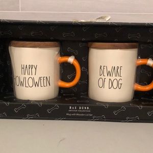 RAE DUNN HALLOWEEN Mug Set with Wooden Lid Set